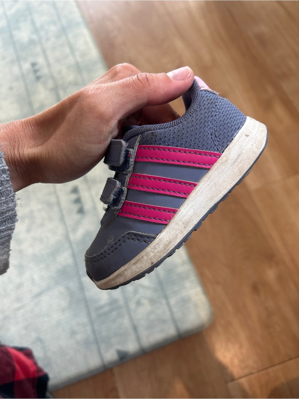 adidas Gray and Pink Kids Velcro Sneakers